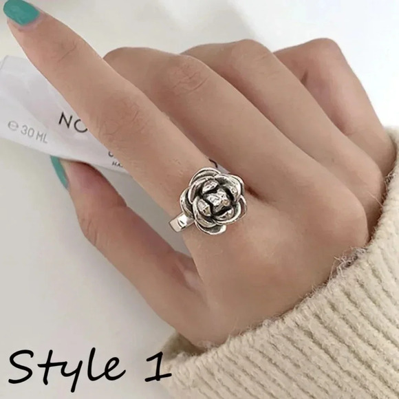 Minimalist 925 Sterling Silver Rose Flower Ring Unique Statement Ring - Picture 8 of 9